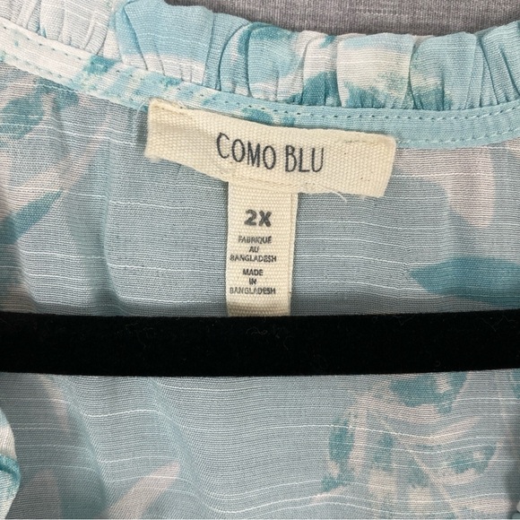 Como Blu Sleeveless V Neck Floral Top Light Blue Sz 2X - Picture 4 of 6